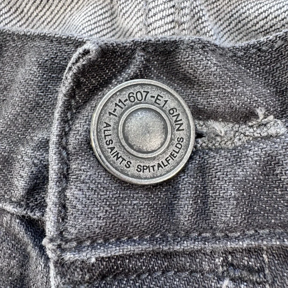 ALL SAINTS Jeans Denim Travolta Cigarette Button Fly Slim Skinny Mens 30x31 Gray